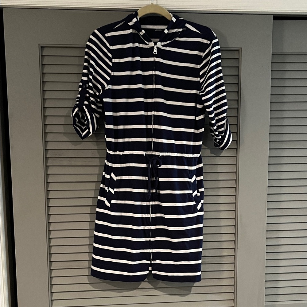 Navy and White Striped Hooded Coverup